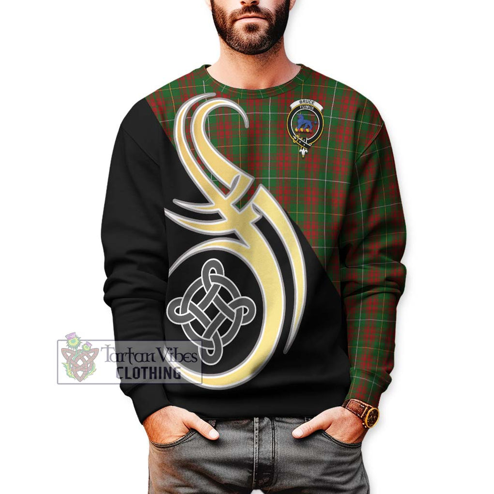 Bruce Hunting Tartan Sweatshirt with Family Crest and Celtic Symbol Style Unisex - Tartan Vibes Clothing