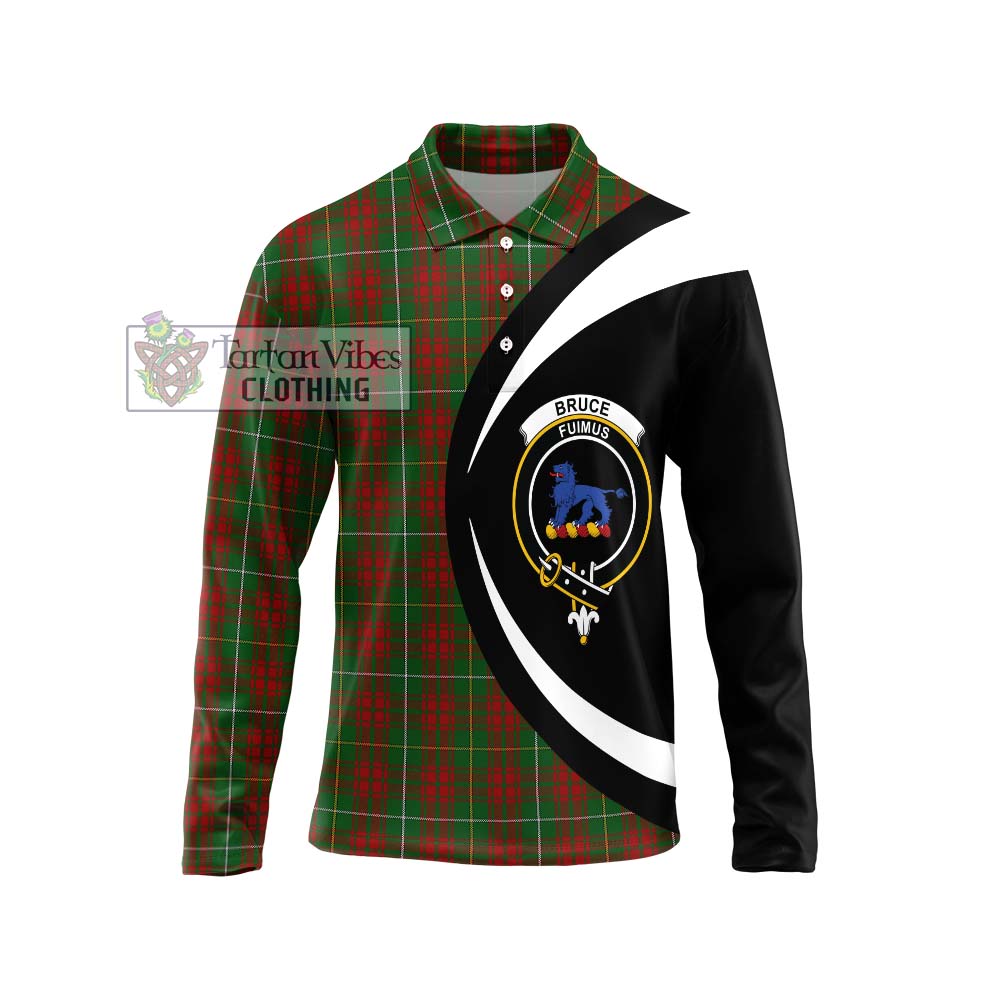 Bruce Hunting Tartan Long Sleeve Polo Shirt with Family Crest Circle Style Unisex - Tartan Vibes Clothing