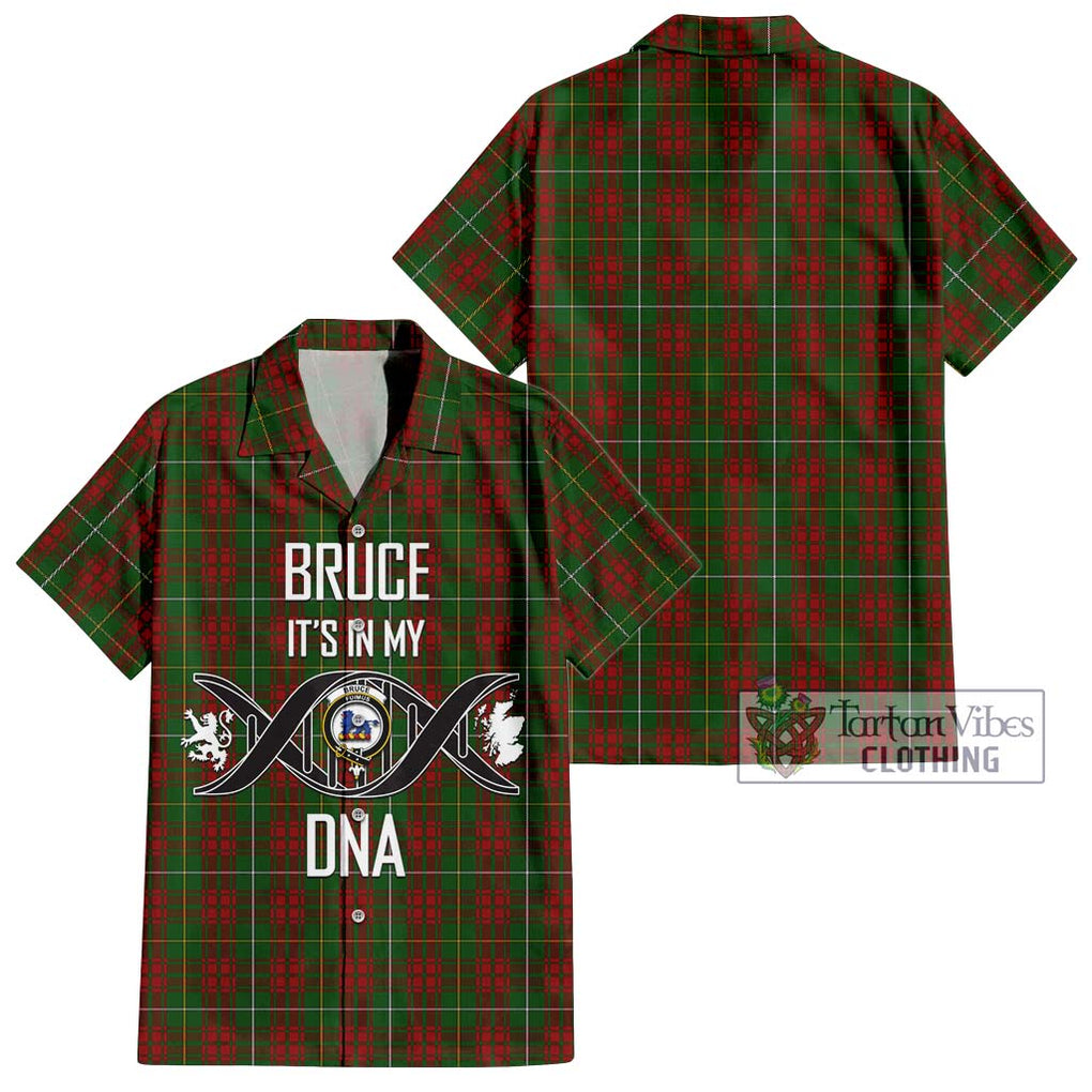 Bruce Hunting Tartan Short Sleeve Button Shirt with Family Crest DNA In Me Style Kid - Tartanvibesclothing Shop