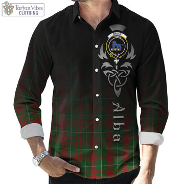 Bruce Hunting Tartan Long Sleeve Button Up Featuring Alba Gu Brath Family Crest Celtic Inspired