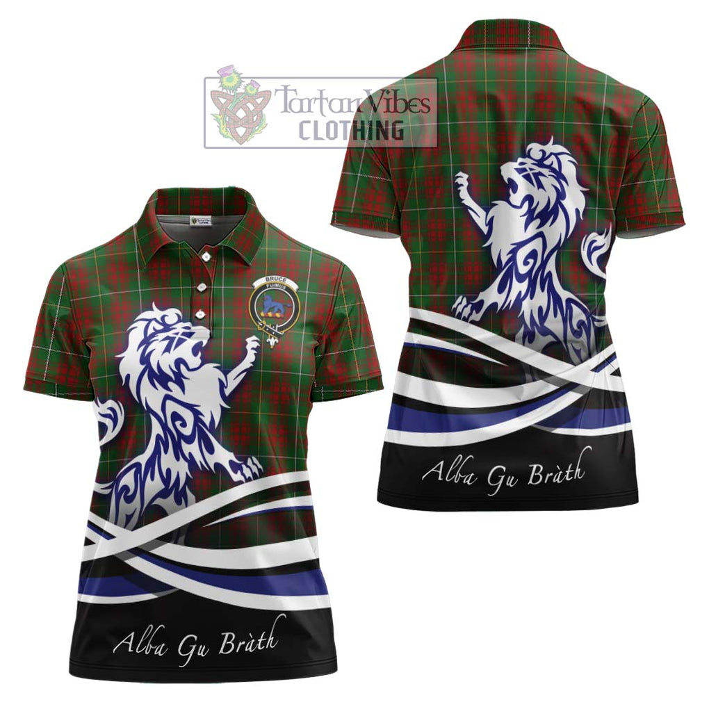 Bruce Hunting Tartan Women's Polo Shirt with Alba Gu Brath Regal Lion Emblem Women - Tartanvibesclothing Shop