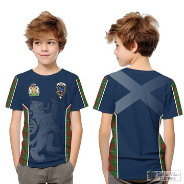 Bruce Hunting Tartan Kid T-Shirt with Family Crest and Lion Rampant Vibes Sport Style