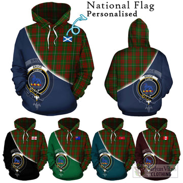 Bruce Hunting Tartan Hoodie with Personalised National Flag and Family Crest Half Style