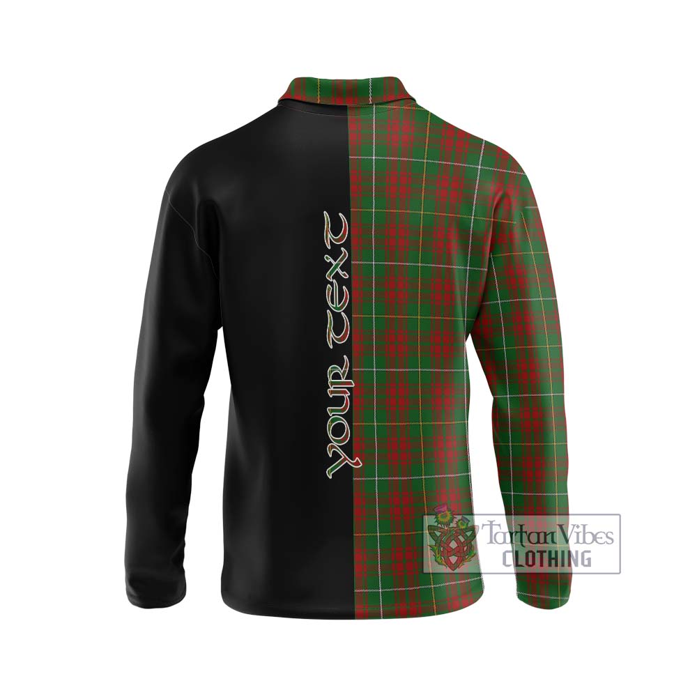 Bruce Hunting Tartan Long Sleeve Polo Shirt with Family Crest and Half Of Me Style - Tartanvibesclothing Shop