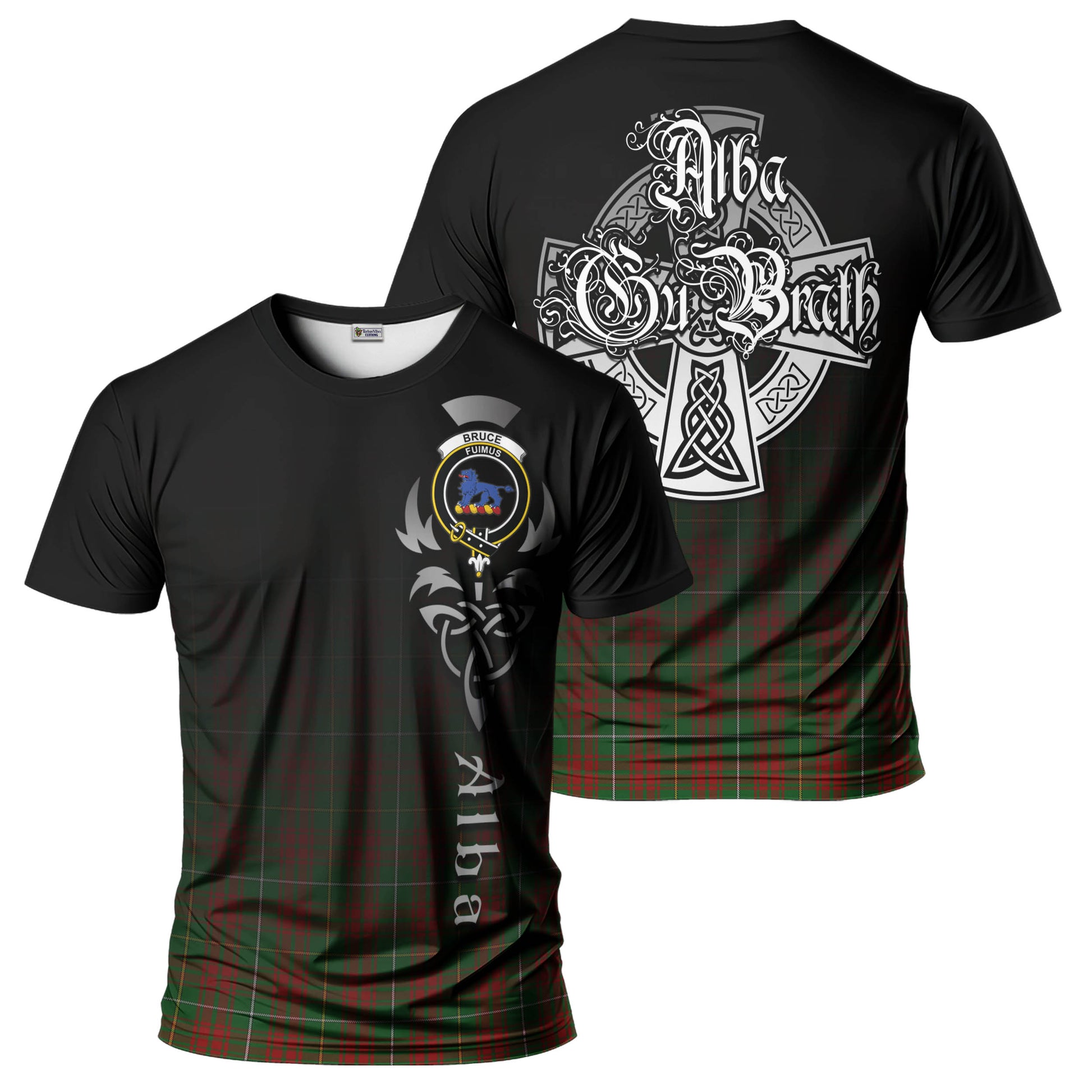 Tartan Vibes Clothing Bruce Hunting Tartan T-Shirt Featuring Alba Gu Brath Family Crest Celtic Inspired