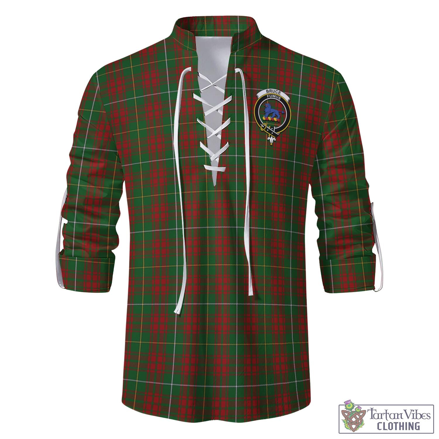 Tartan Vibes Clothing Bruce Hunting Tartan Men's Scottish Traditional Jacobite Ghillie Kilt Shirt with Family Crest