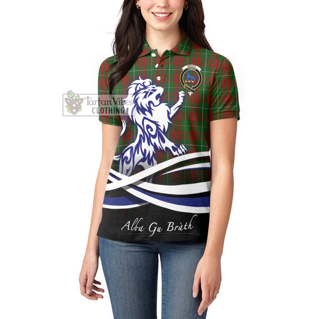 Bruce Hunting Tartan Women's Polo Shirt with Alba Gu Brath Regal Lion Emblem - Tartanvibesclothing Shop