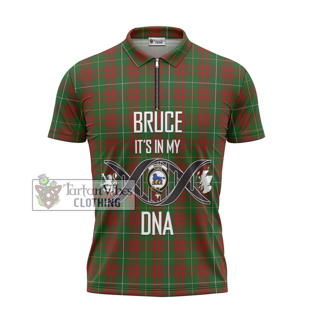 Bruce Hunting Tartan Zipper Polo Shirt with Family Crest DNA In Me Style - Tartanvibesclothing Shop