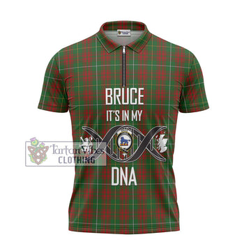 Bruce Hunting Tartan Zipper Polo Shirt with Family Crest DNA In Me Style