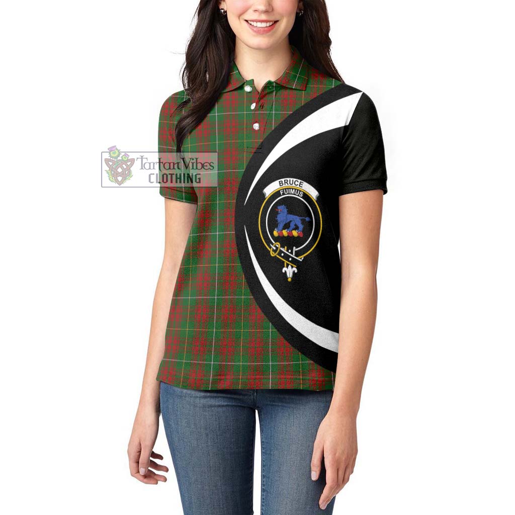 Bruce Hunting Tartan Women's Polo Shirt with Family Crest Circle Style - Tartan Vibes Clothing