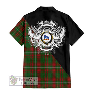 Bruce Hunting Tartan Short Sleeve Button Shirt with Family Crest and Military Logo Style