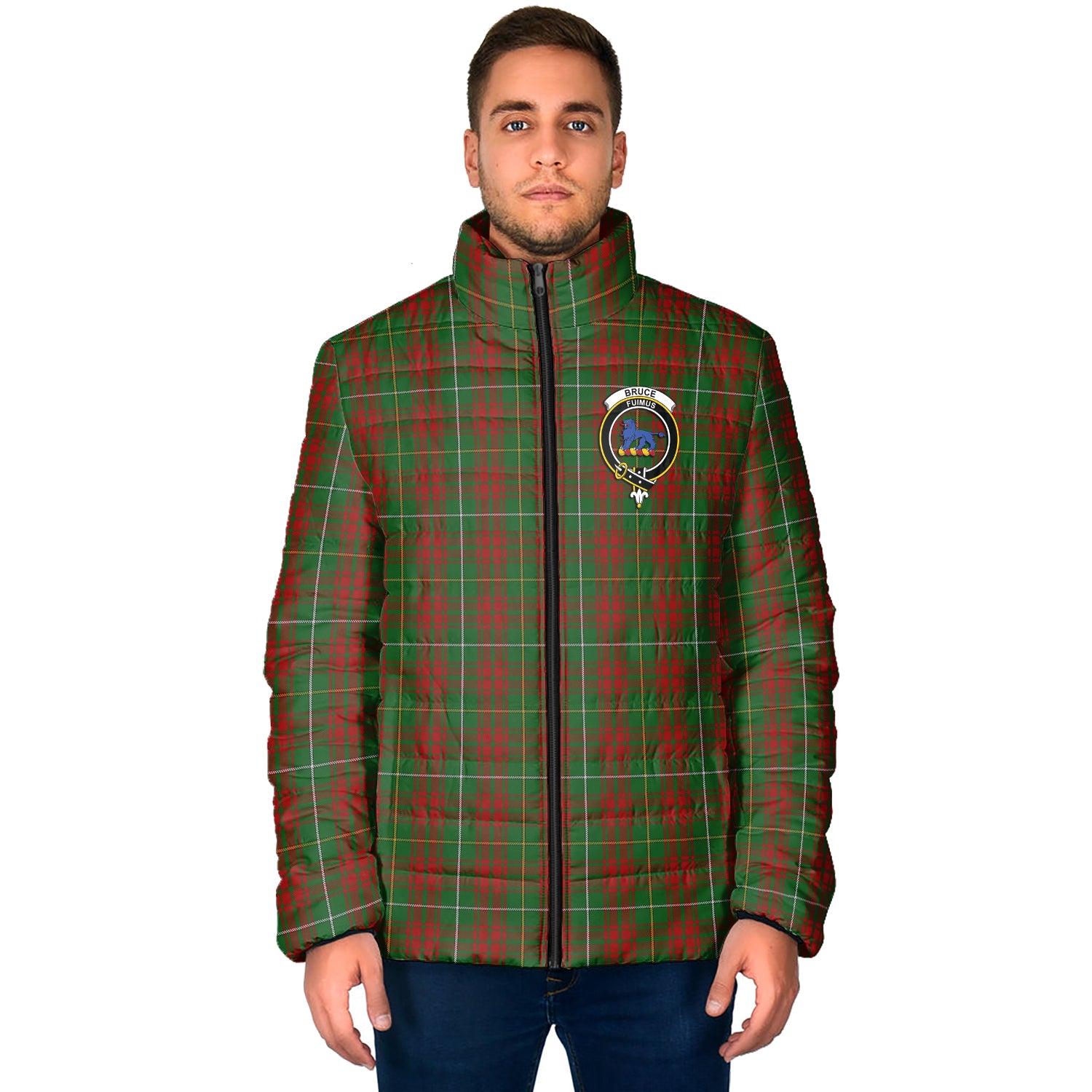 Bruce Hunting Tartan Padded Jacket with Family Crest - Tartan Vibes Clothing