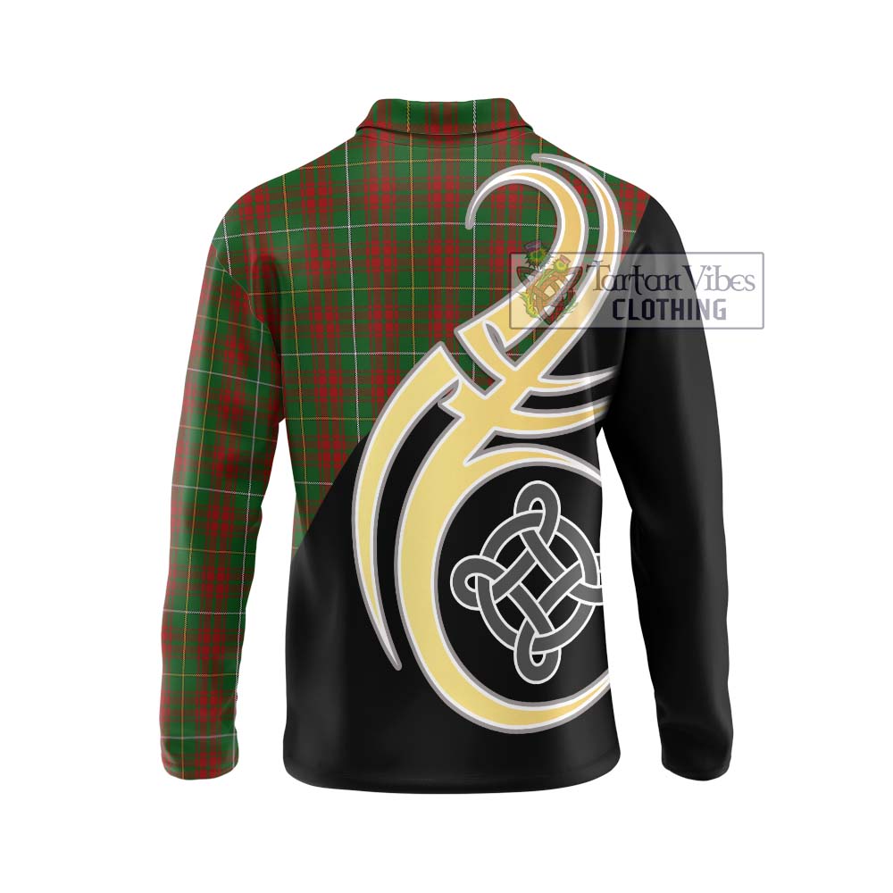 Bruce Hunting Tartan Long Sleeve Polo Shirt with Family Crest and Celtic Symbol Style - Tartan Vibes Clothing