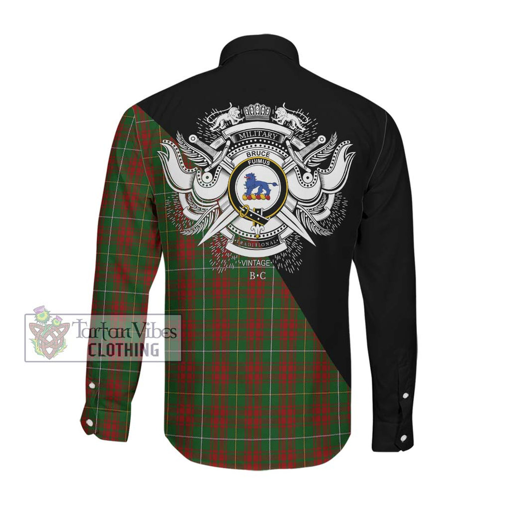 Bruce Hunting Tartan Long Sleeve Button Shirt with Family Crest and Military Logo Style Men's Shirt - Tartanvibesclothing Shop