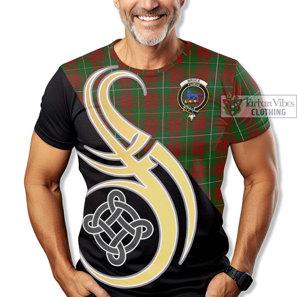 Tartan Vibes Clothing Bruce Hunting Tartan T-Shirt with Family Crest and Celtic Symbol Style