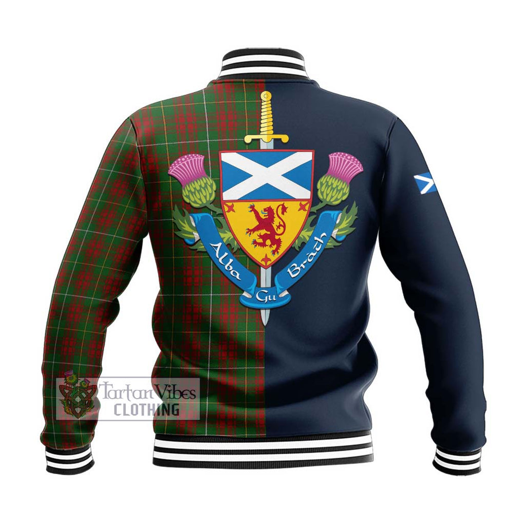 Tartan Vibes Clothing Bruce Hunting Tartan Baseball Jacket with Scottish Lion Royal Arm Half Style