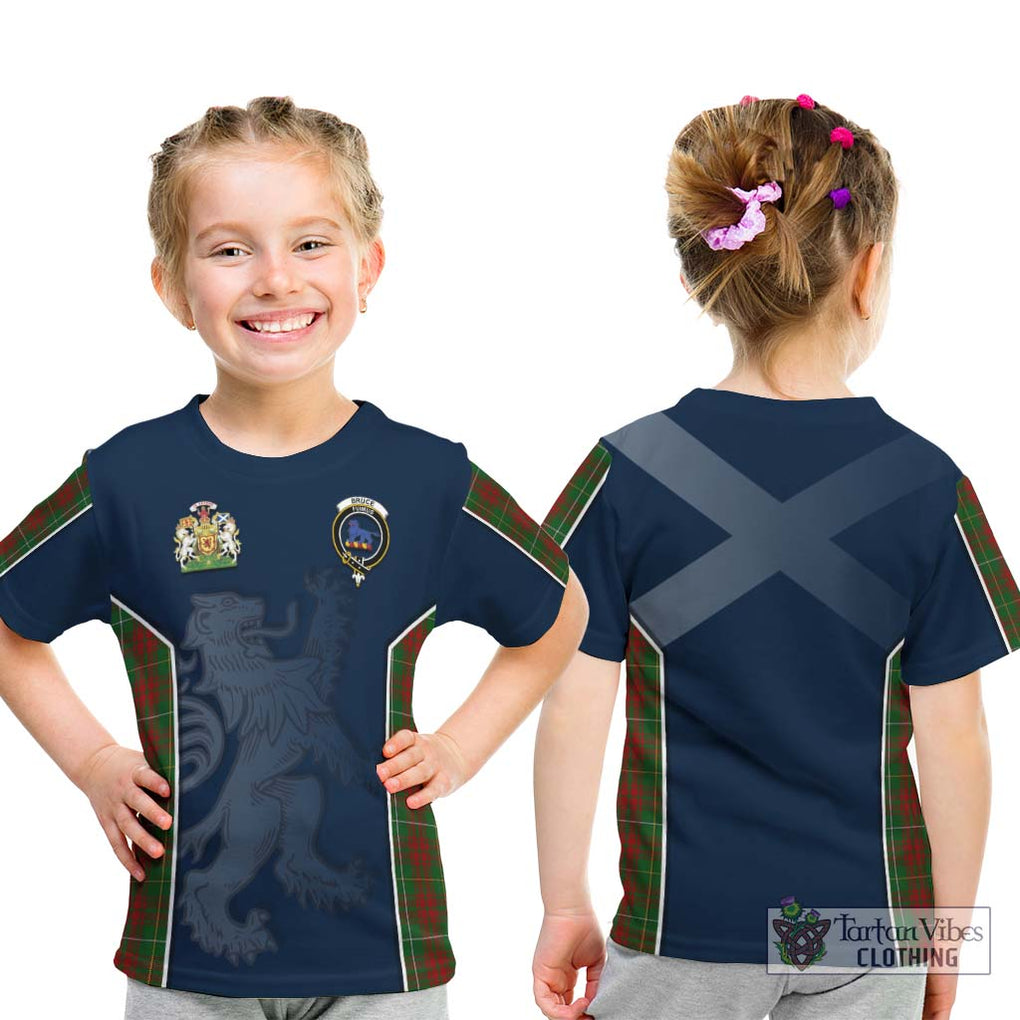 Bruce Hunting Tartan Kid T-Shirt with Family Crest and Lion Rampant Vibes Sport Style - Tartan Vibes Clothing