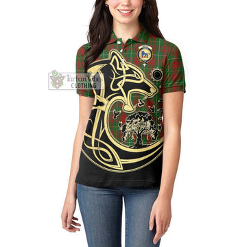 Bruce Hunting Tartan Women's Polo Shirt with Family Crest Celtic Wolf Style