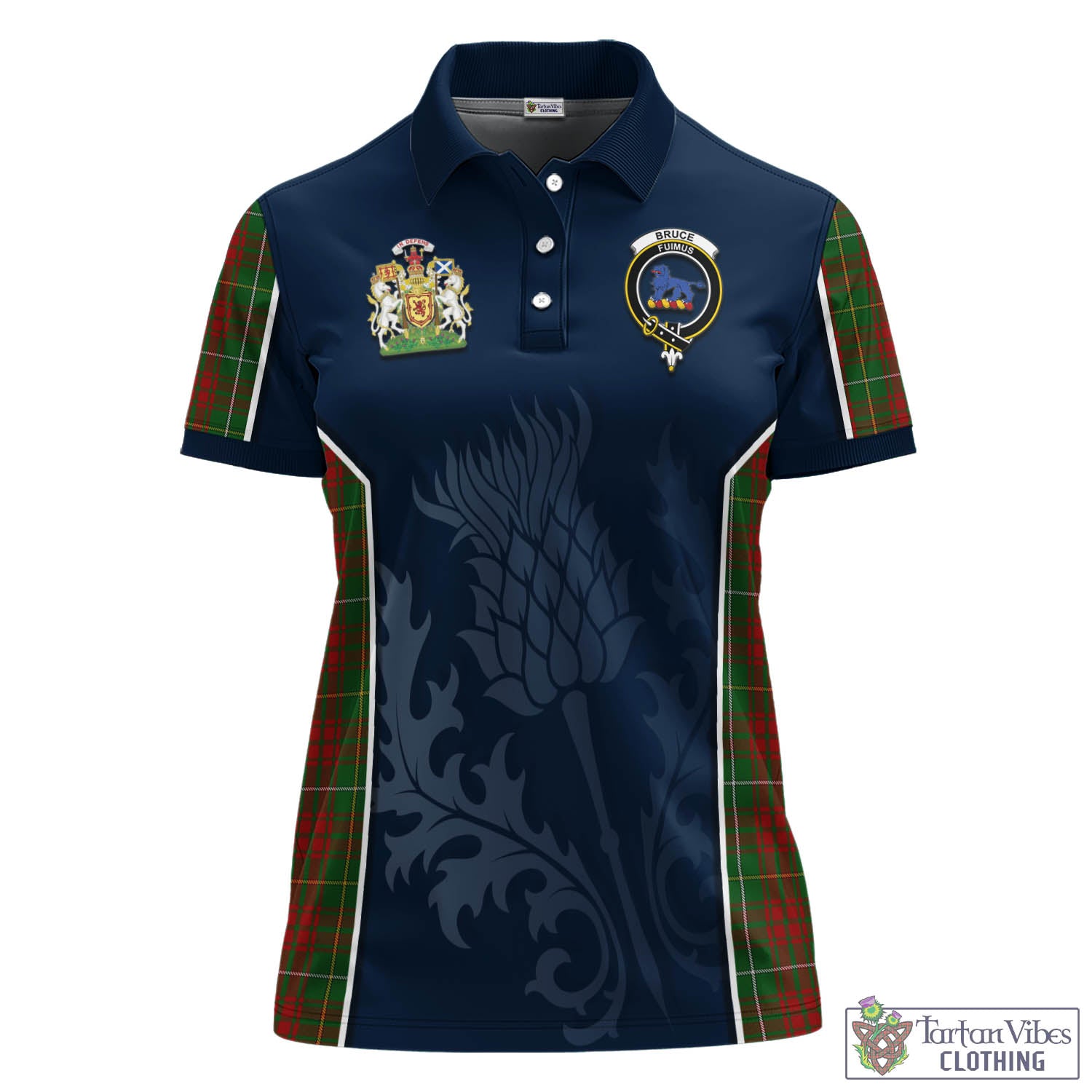 Tartan Vibes Clothing Bruce Hunting Tartan Women's Polo Shirt with Family Crest and Scottish Thistle Vibes Sport Style