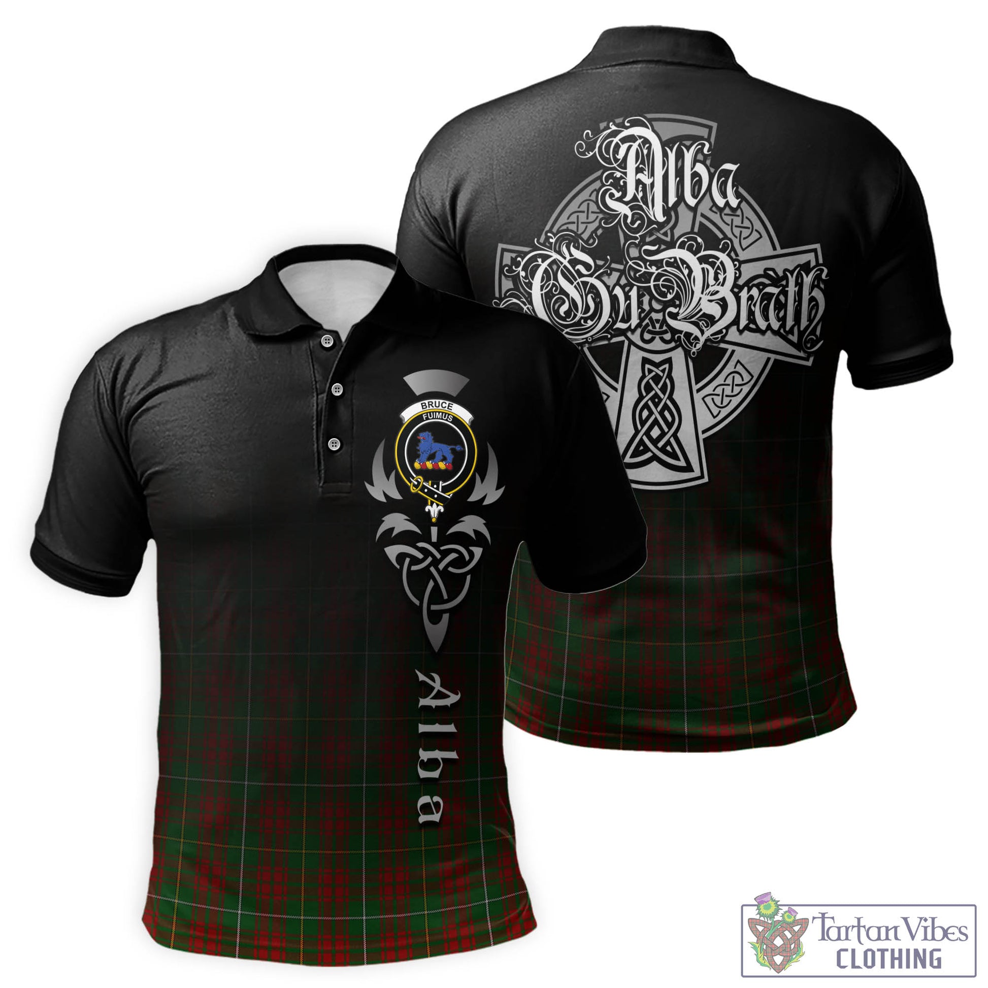 Tartan Vibes Clothing Bruce Hunting Tartan Polo Shirt Featuring Alba Gu Brath Family Crest Celtic Inspired