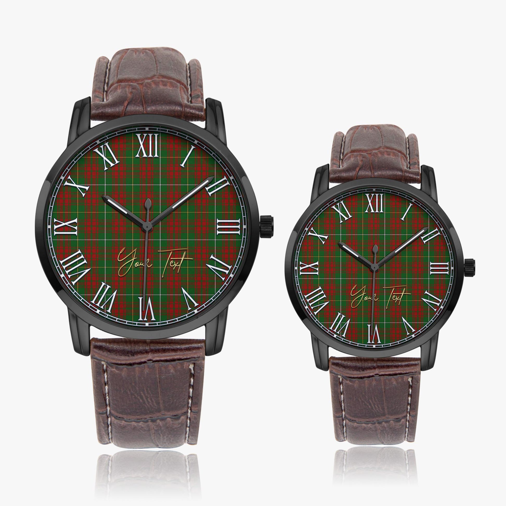 Bruce Hunting Tartan Personalized Your Text Leather Trap Quartz Watch Wide Type Black Case With Brown Leather Strap - Tartanvibesclothing