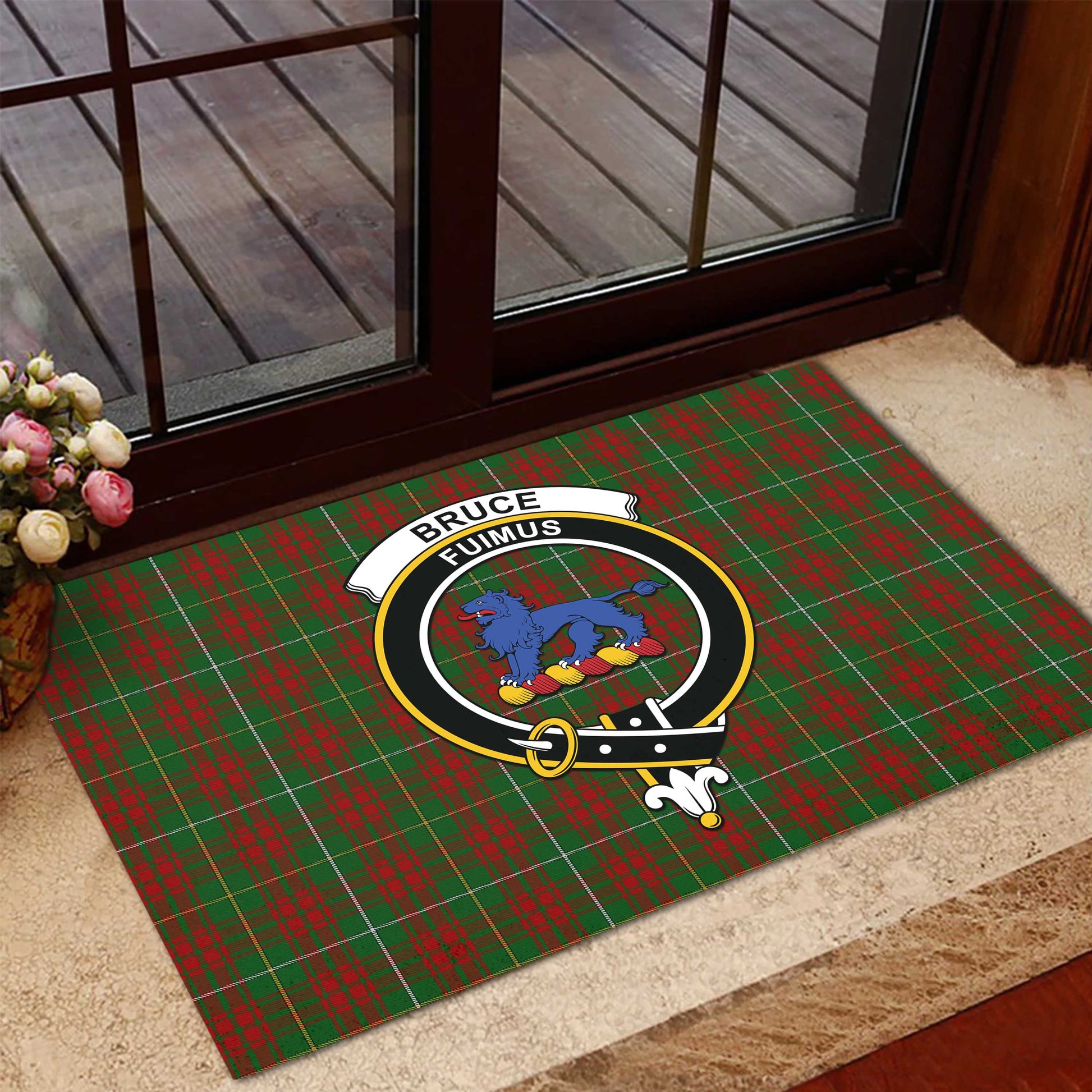 Bruce Hunting Tartan Door Mat with Family Crest - Tartanvibesclothing