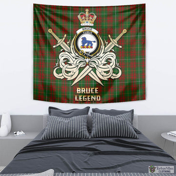 Bruce Hunting Tartan Tapestry with Clan Crest and the Golden Sword of Courageous Legacy