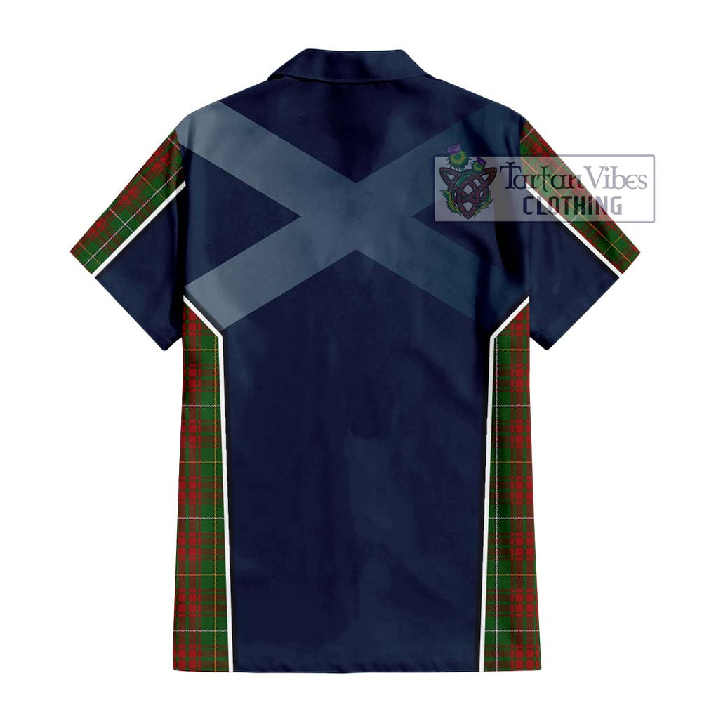 Bruce Hunting Tartan Short Sleeve Button Shirt with Family Crest and Lion Rampant Vibes Sport Style - Tartan Vibes Clothing