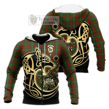 Bruce Hunting Tartan Knitted Hoodie with Family Crest Celtic Wolf Style