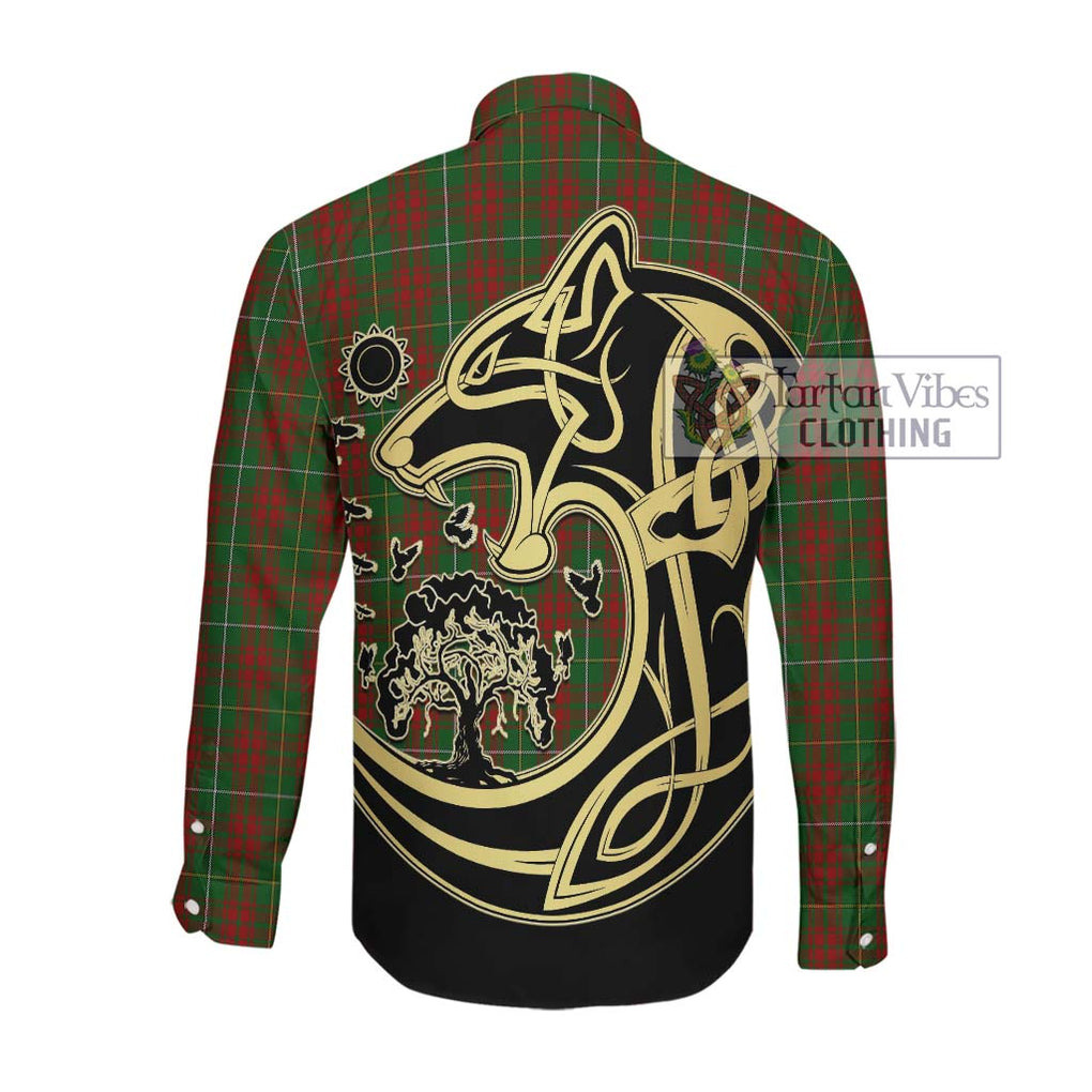 Bruce Hunting Tartan Long Sleeve Button Shirt with Family Crest Celtic Wolf Style Men's Shirt - Tartan Vibes Clothing