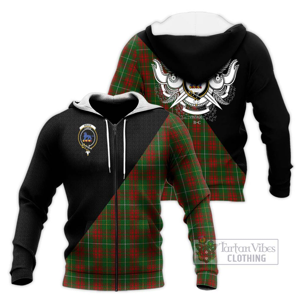 Bruce Hunting Tartan Knitted Hoodie with Family Crest and Military Logo Style Unisex Knitted Zip Hoodie - Tartanvibesclothing Shop