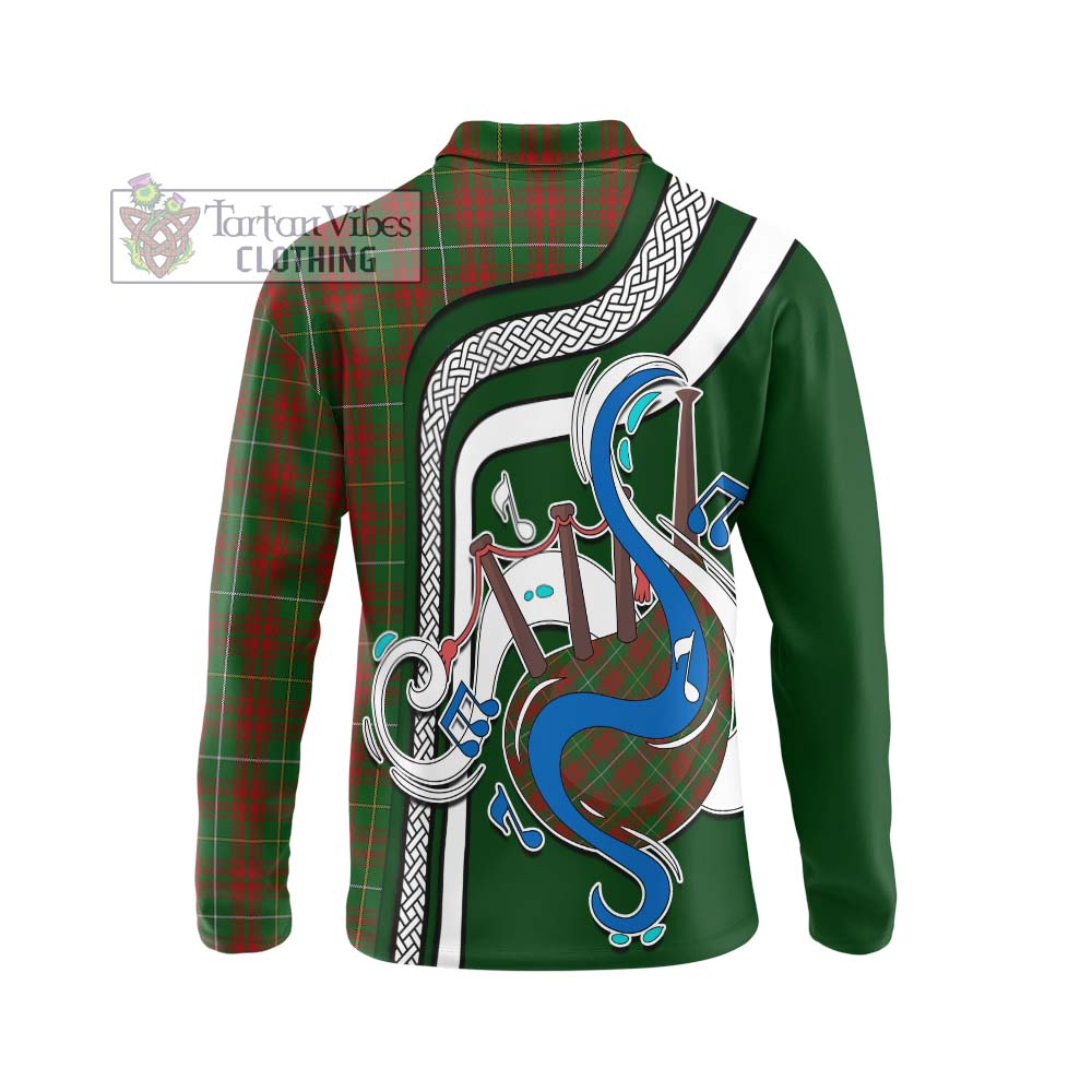 Tartan Vibes Clothing Bruce Hunting Tartan Long Sleeve Polo Shirt with Epic Bagpipe Style