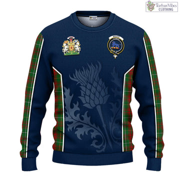 Bruce Hunting Tartan Knitted Sweatshirt with Family Crest and Scottish Thistle Vibes Sport Style