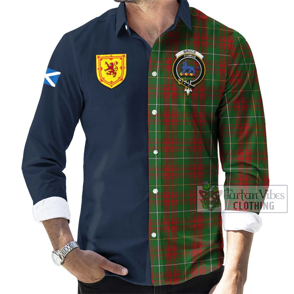 Tartan Vibes Clothing Bruce Hunting Tartan Long Sleeve Button Shirt with Scottish Lion Royal Arm Half Style