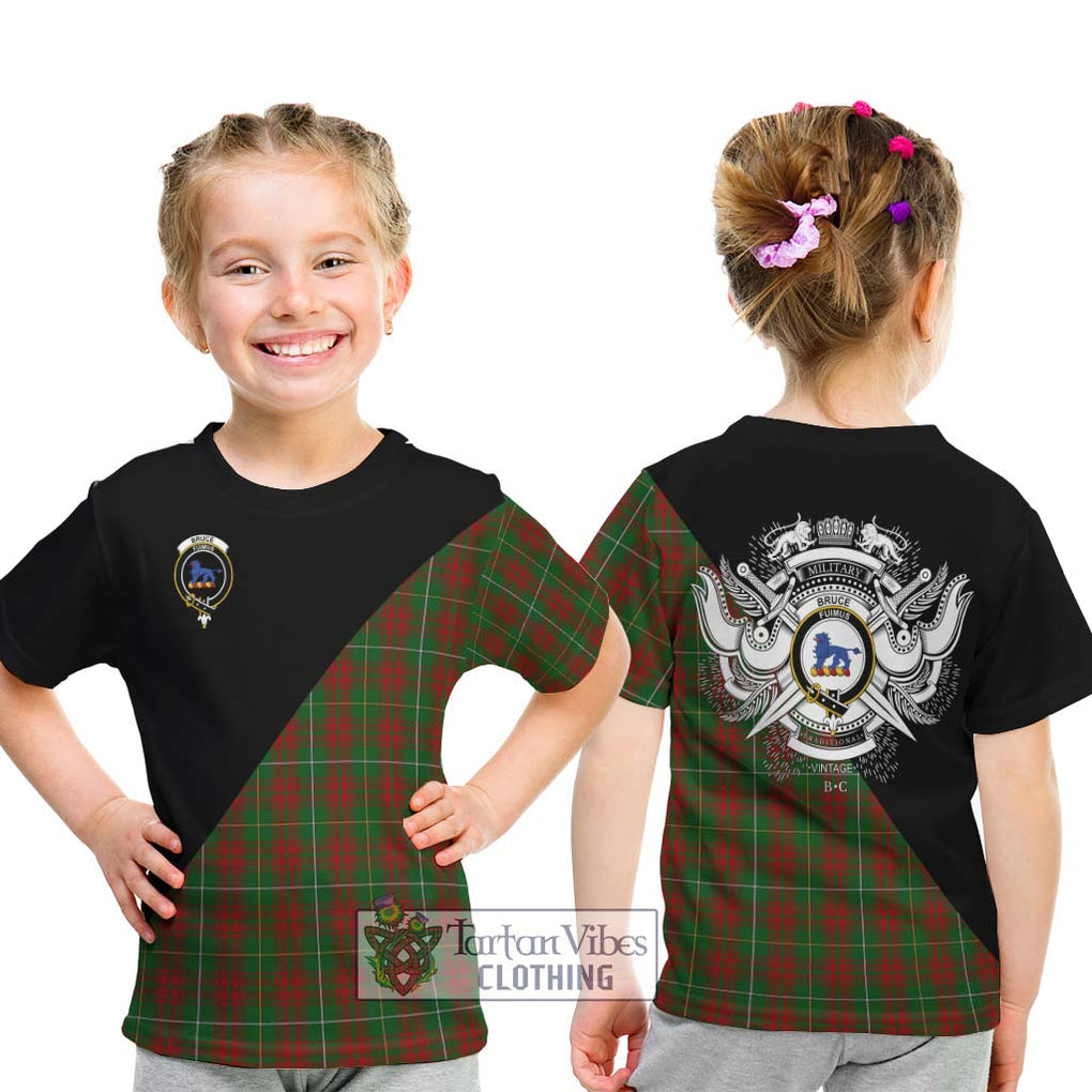 Bruce Hunting Tartan Kid T-Shirt with Family Crest and Military Logo Style - Tartanvibesclothing Shop