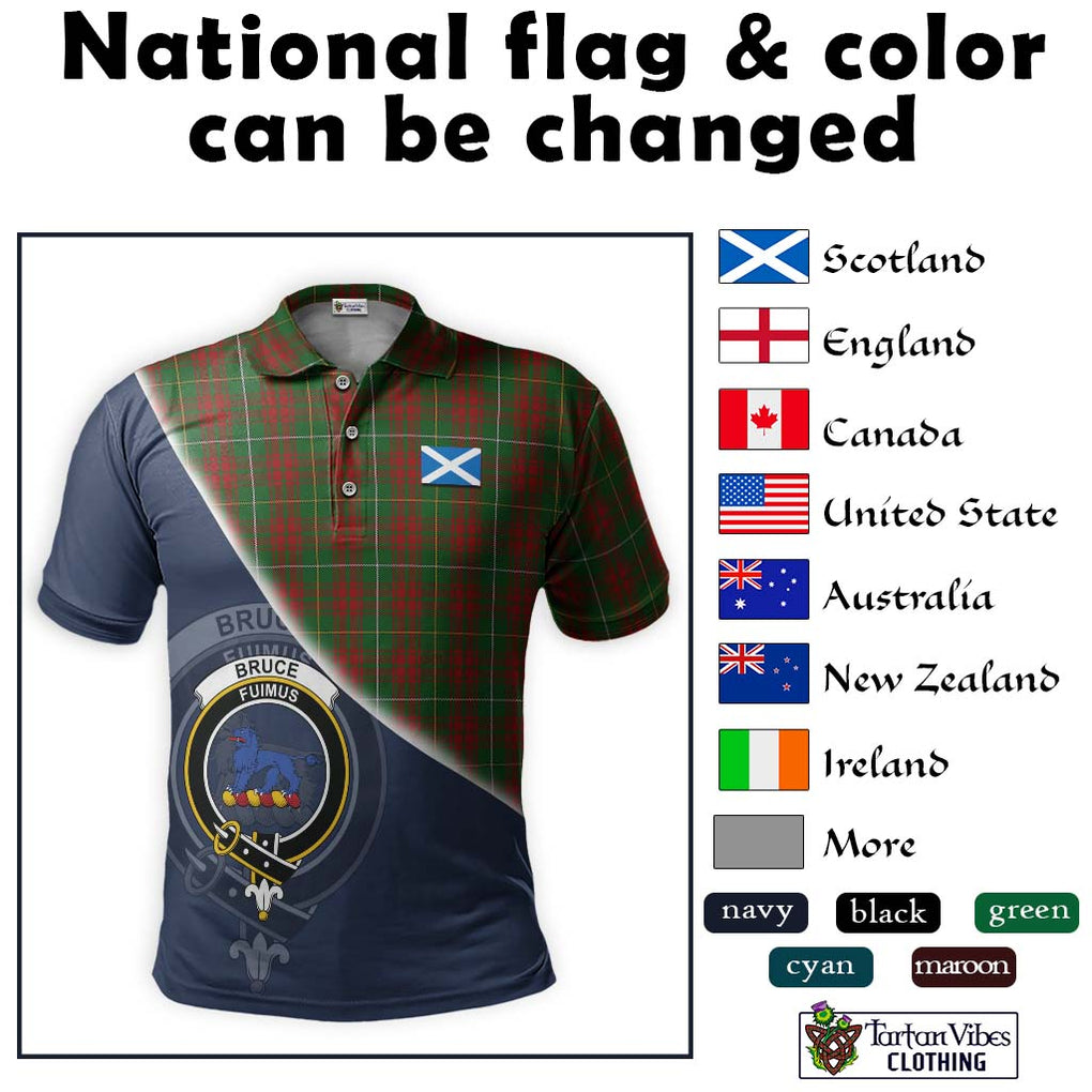 Bruce Hunting Tartan Polo Shirt with Personalised National Flag and Family Crest Half Style - Tartanvibesclothing Shop