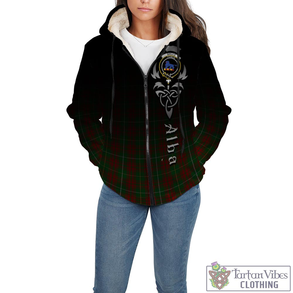 Tartan Vibes Clothing Bruce Hunting Tartan Sherpa Hoodie Featuring Alba Gu Brath Family Crest Celtic Inspired