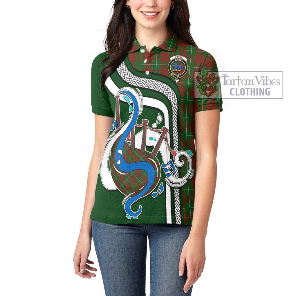 Bruce Hunting Tartan Women's Polo Shirt with Epic Bagpipe Style - Tartanvibesclothing Shop