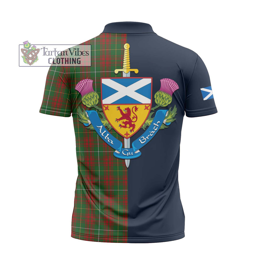 Tartan Vibes Clothing Bruce Hunting Tartan Zipper Polo Shirt with Scottish Lion Royal Arm Half Style