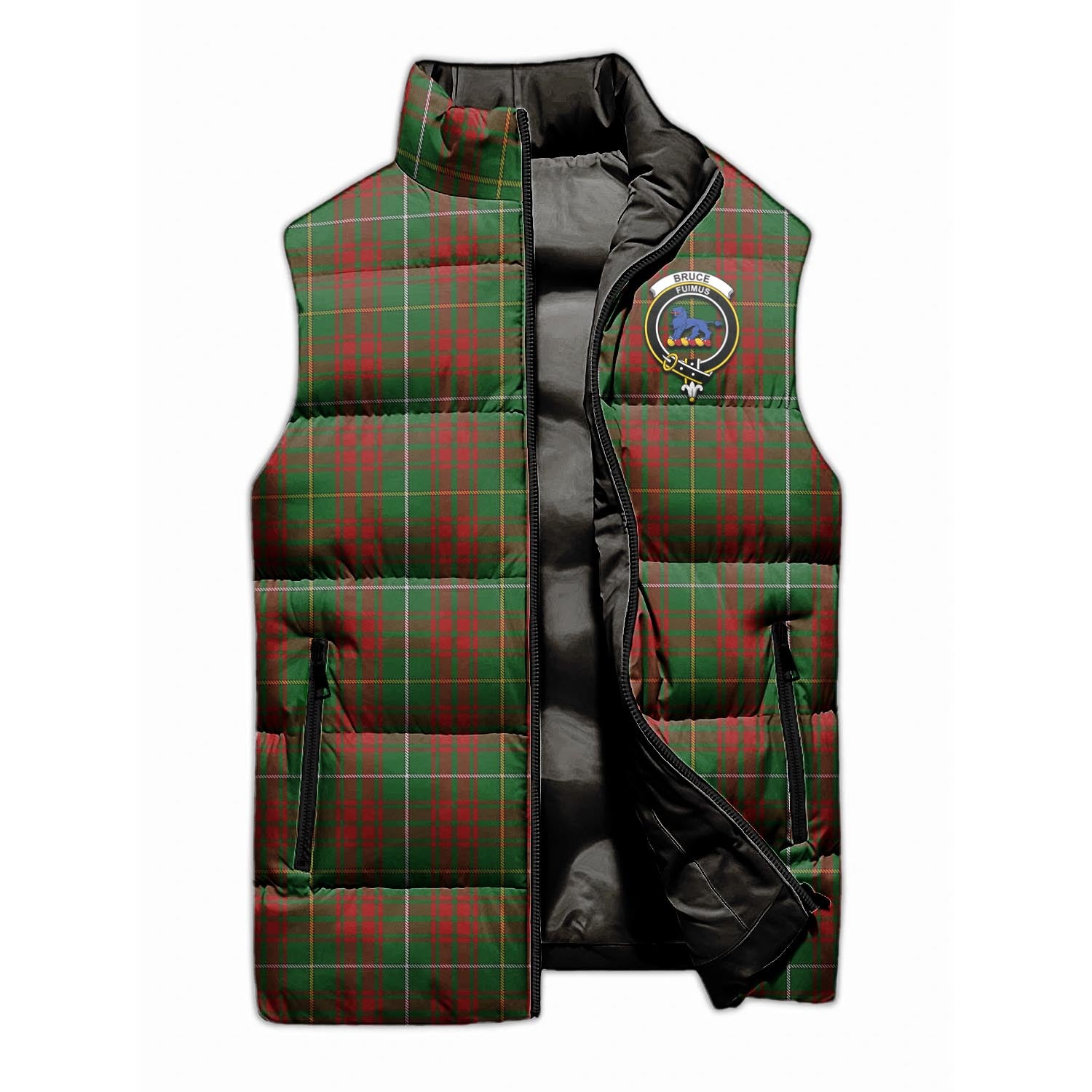 Bruce Hunting Tartan Sleeveless Puffer Jacket with Family Crest - Tartanvibesclothing