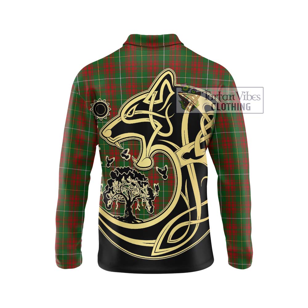 Bruce Hunting Tartan Long Sleeve Polo Shirt with Family Crest Celtic Wolf Style - Tartanvibesclothing Shop