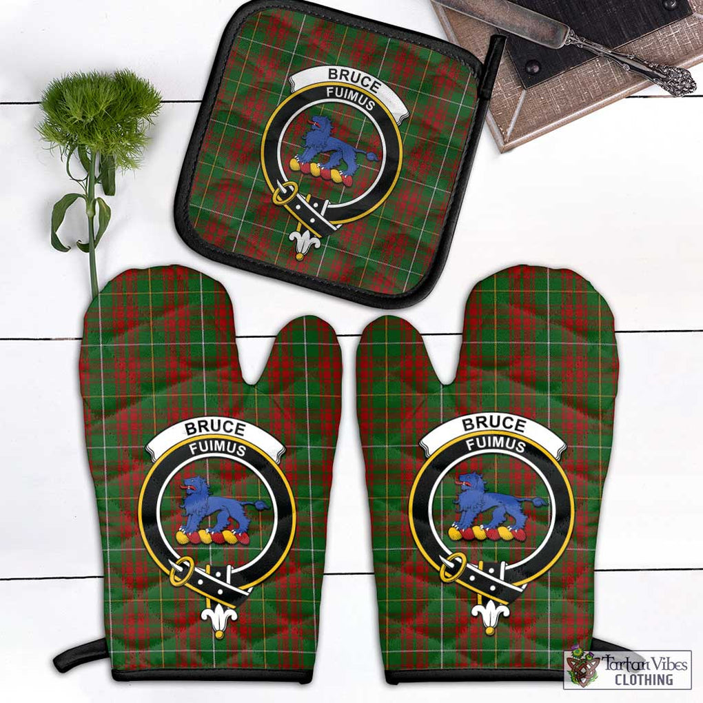 Bruce Hunting Tartan Combo Oven Mitt & Pot-Holder with Family Crest Combo 1 Oven Mitt & 1 Pot-Holder Black - Tartan Vibes Clothing