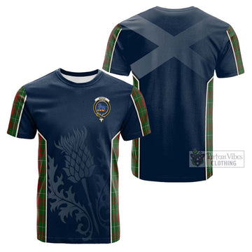 Bruce Hunting Tartan Cotton T-shirt with Family Crest and Scottish Thistle Vibes Sport Style