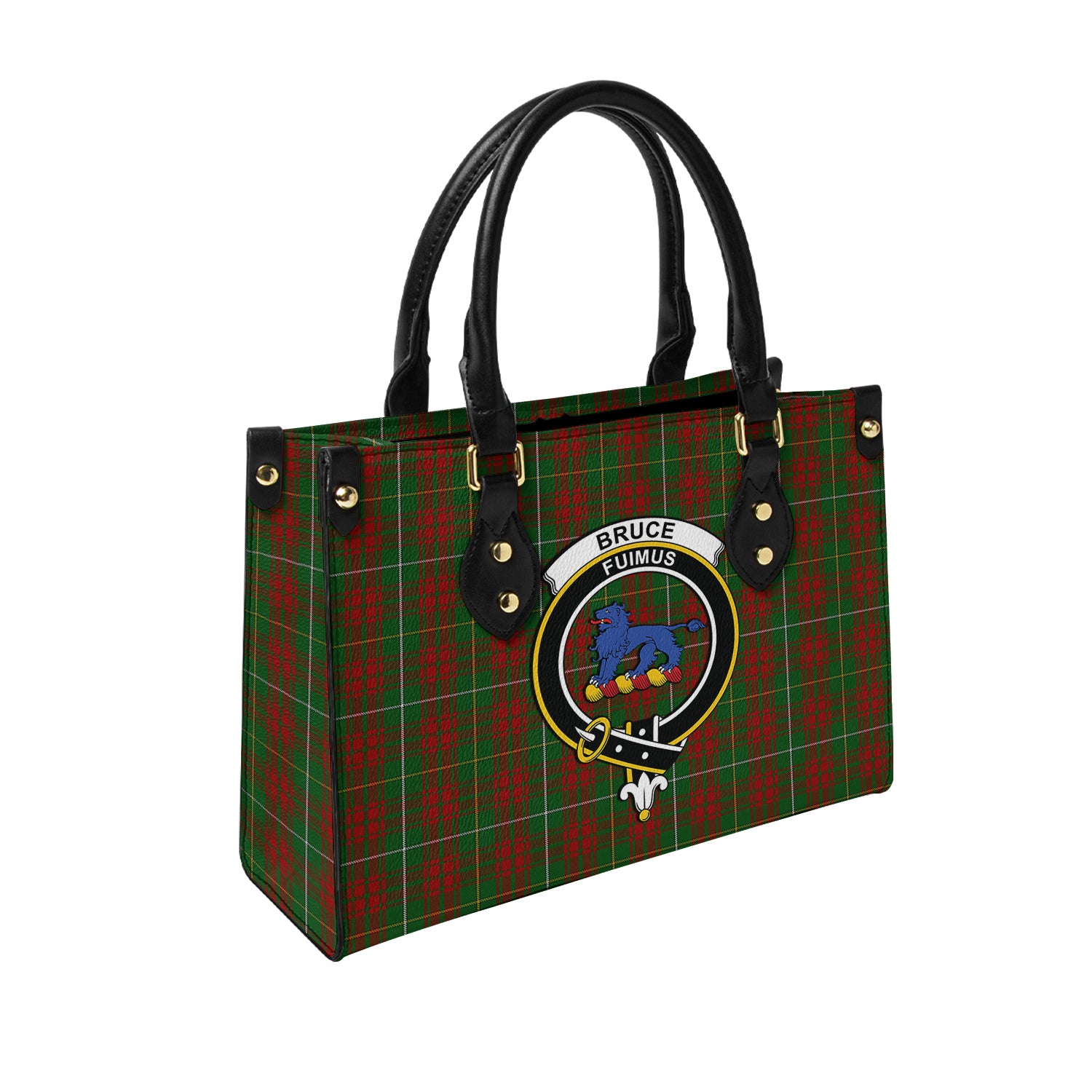 Bruce Hunting Tartan Leather Bag with Family Crest - Tartanvibesclothing