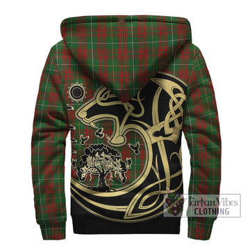 Bruce Hunting Tartan Sherpa Hoodie with Family Crest Celtic Wolf Style