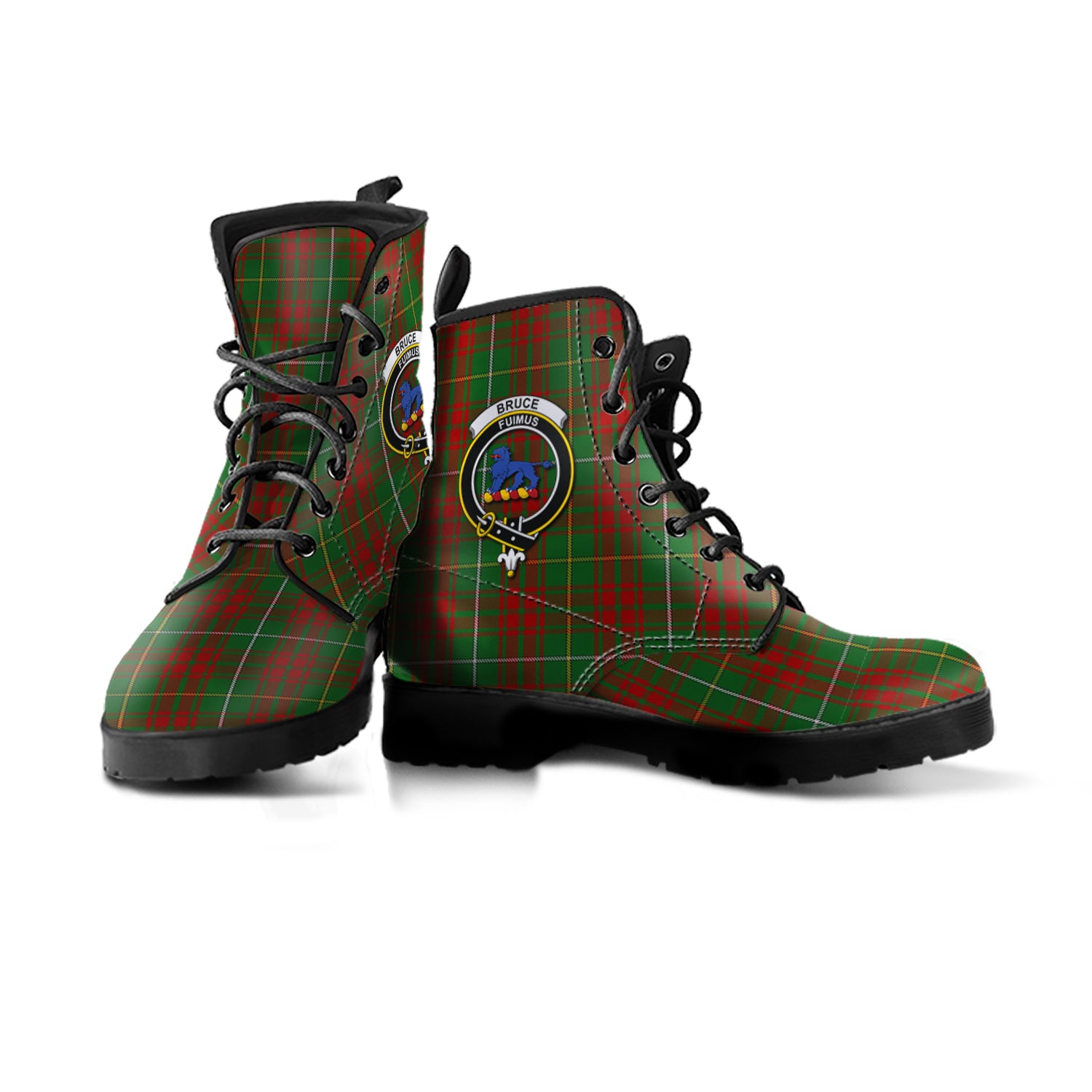 Bruce Hunting Tartan Leather Boots with Family Crest - Tartanvibesclothing