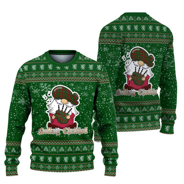 Bruce Hunting Clan Christmas Family Ugly Sweater with Funny Gnome Playing Bagpipes