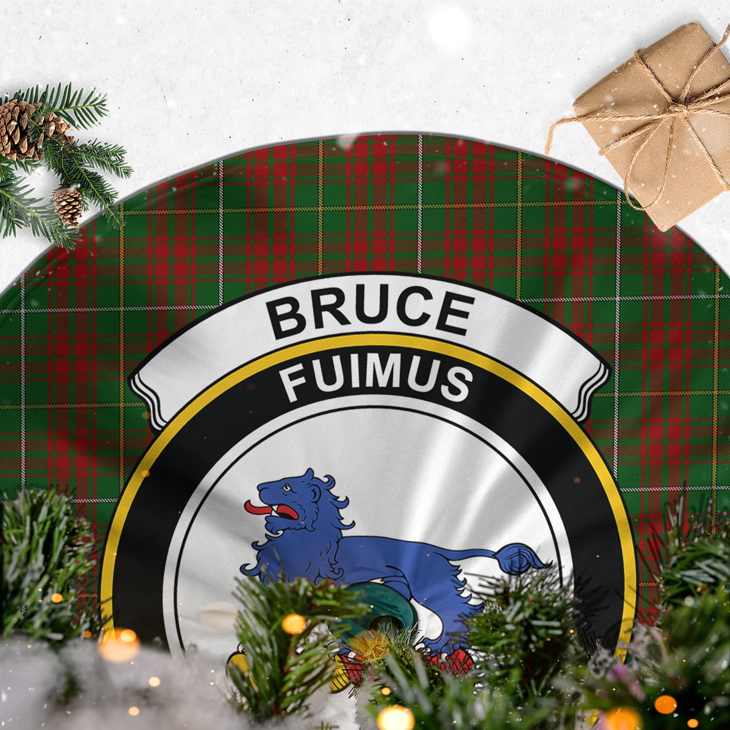 Bruce Hunting Tartan Christmas Tree Skirt with Family Crest - Tartanvibesclothing