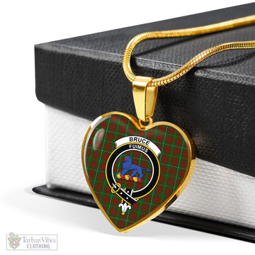 Bruce Hunting Tartan Heart Necklace with Family Crest