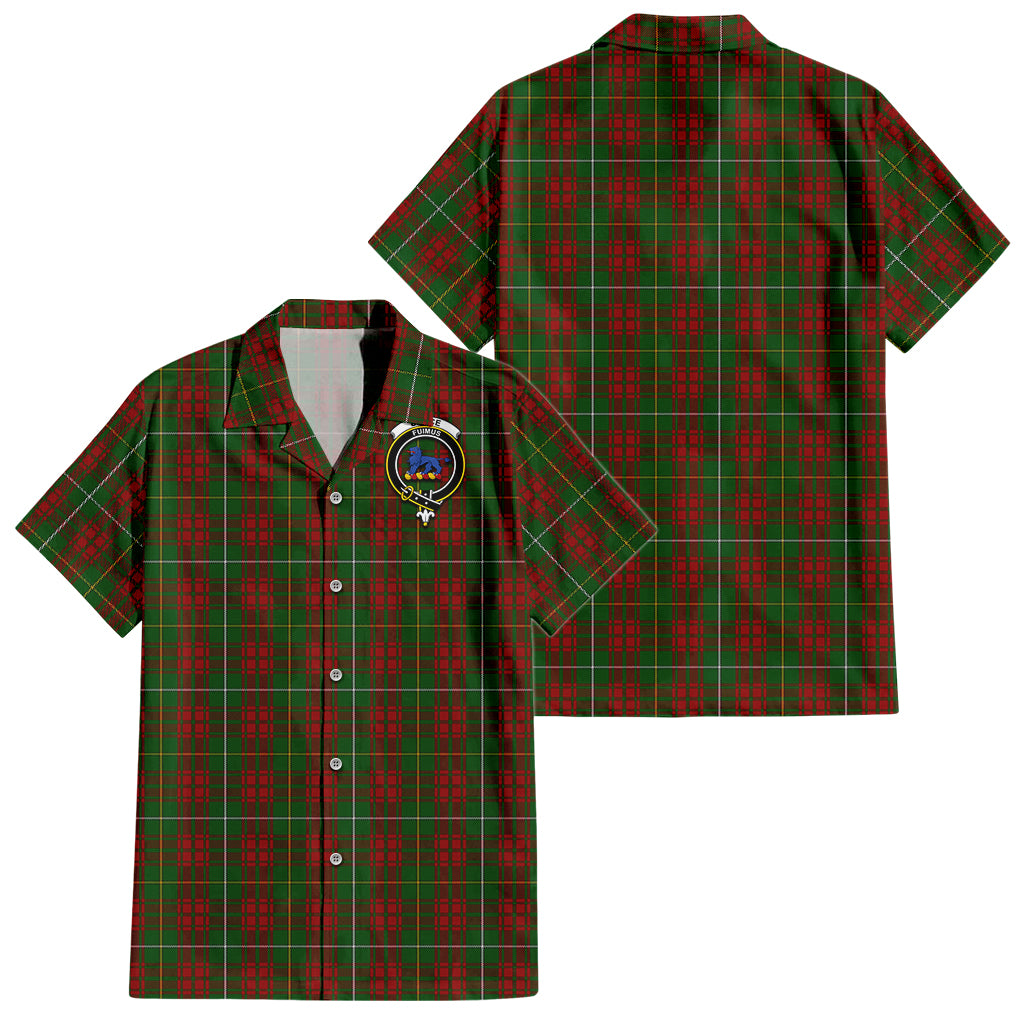 Bruce Hunting Tartan Short Sleeve Button Down Shirt with Family Crest - Tartanvibesclothing